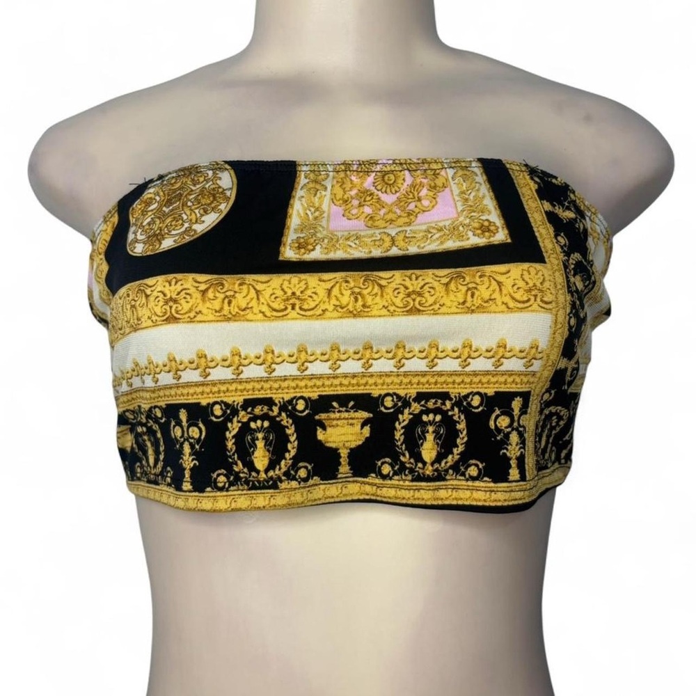 Fashion Nova Gold and Black Baroque Tube Top